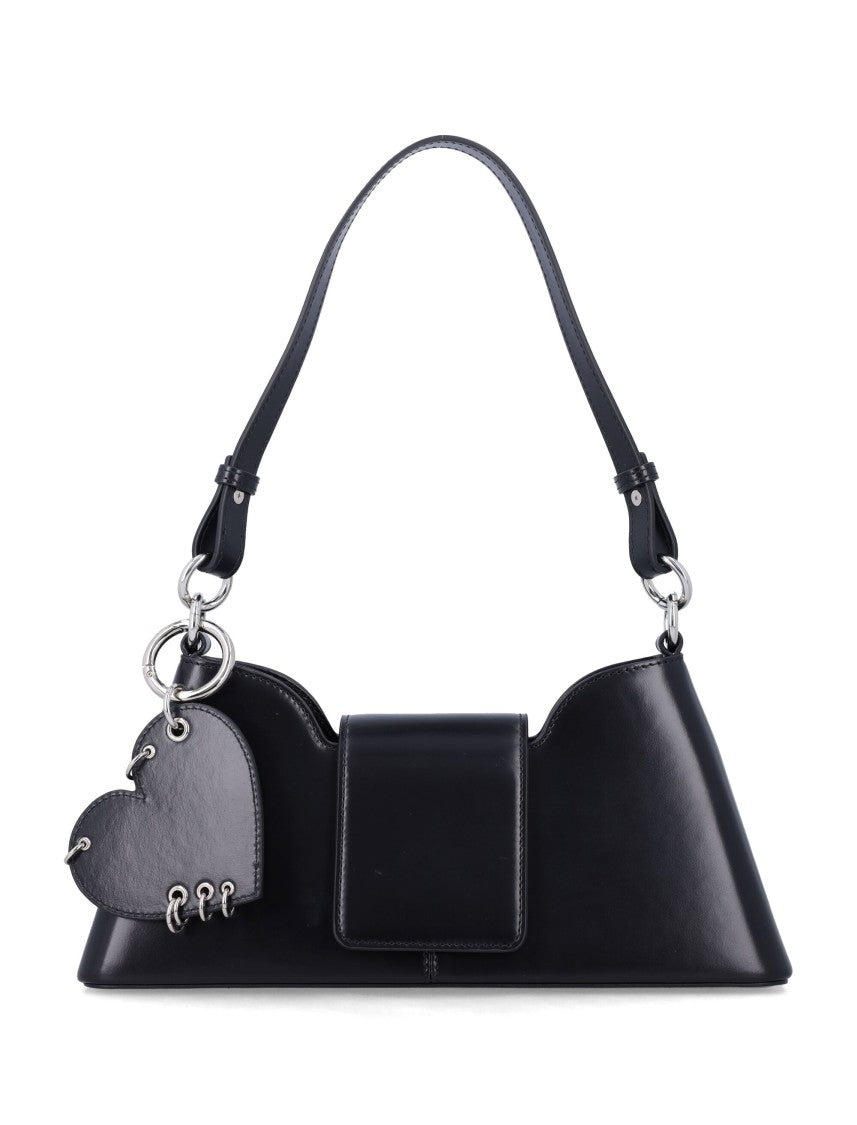 Justine Clenquet Geometric Black Leather Shoulder Bag With Heart Charm
