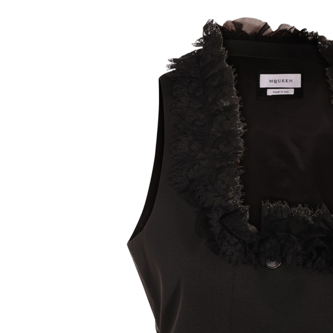 Alexander Mcqueen Sleeveless Black Tunic With Lace Trim