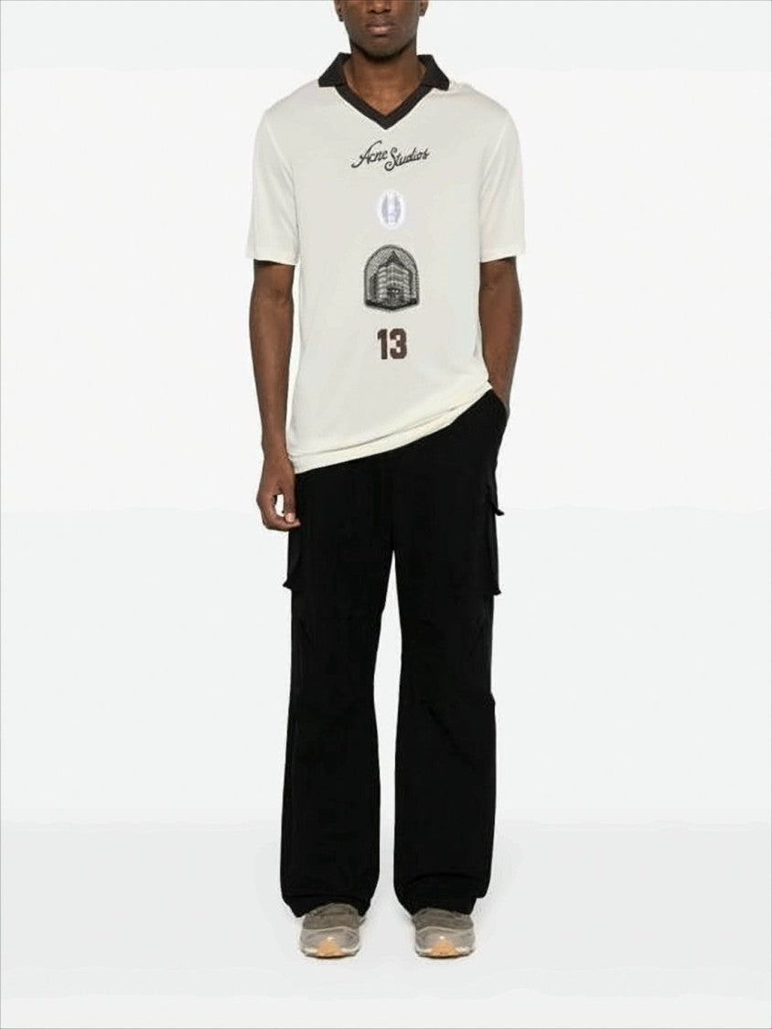 Acne Studios Short-Sleeve Polo Shirt With Graphic Prints And Contrasting Trim