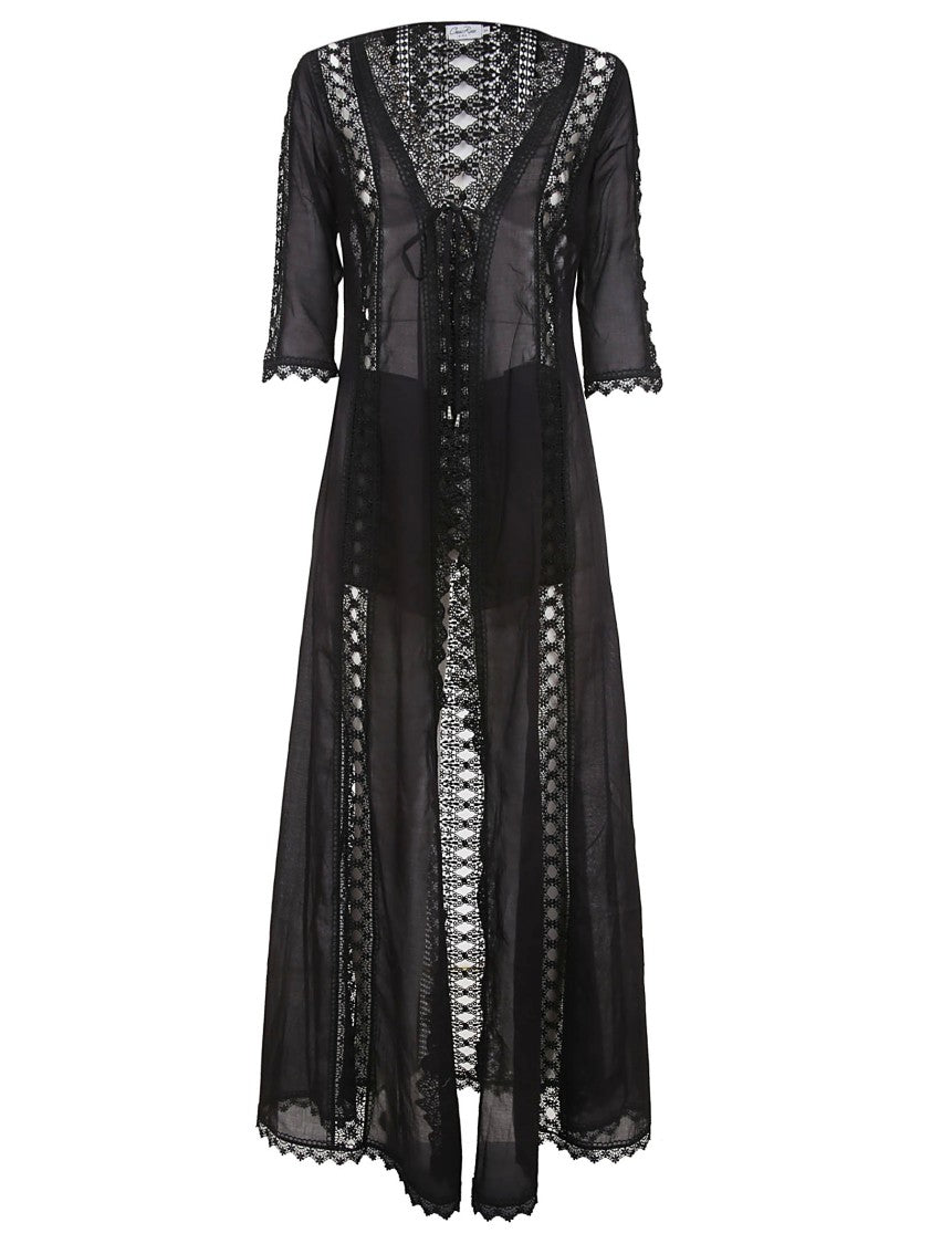 Charo Ruiz Ibiza Long Sheer Black Jacket With Lace Detailing
