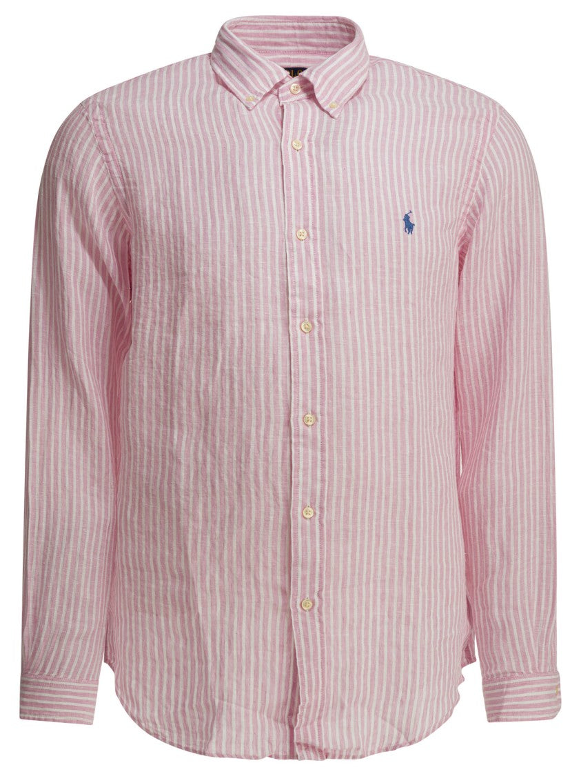 Polo Ralph Lauren Vertical Striped Linen Shirt With Button-Down Collar