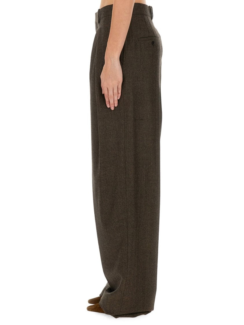 Saint Laurent Pleated High Waist Wool Wide Leg Pants
