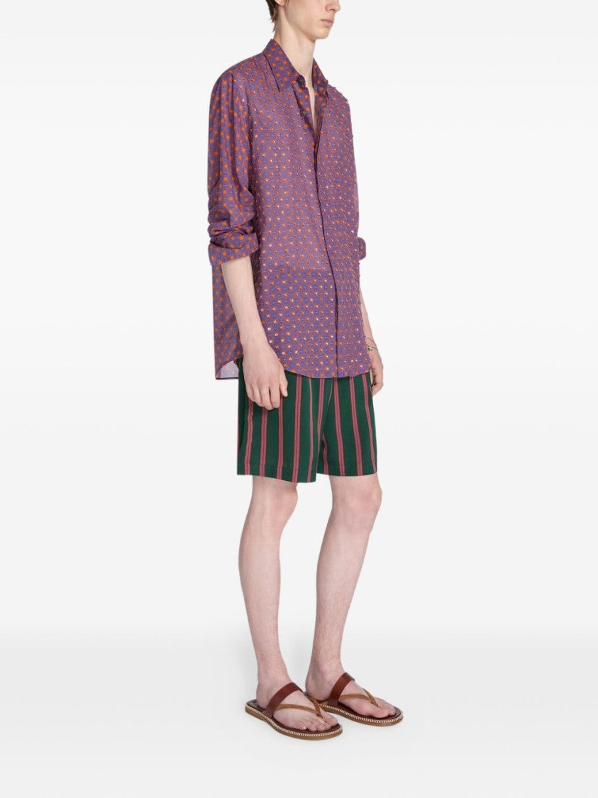 Dries Van Noten Orange Purple All Over Embroidery Shirt