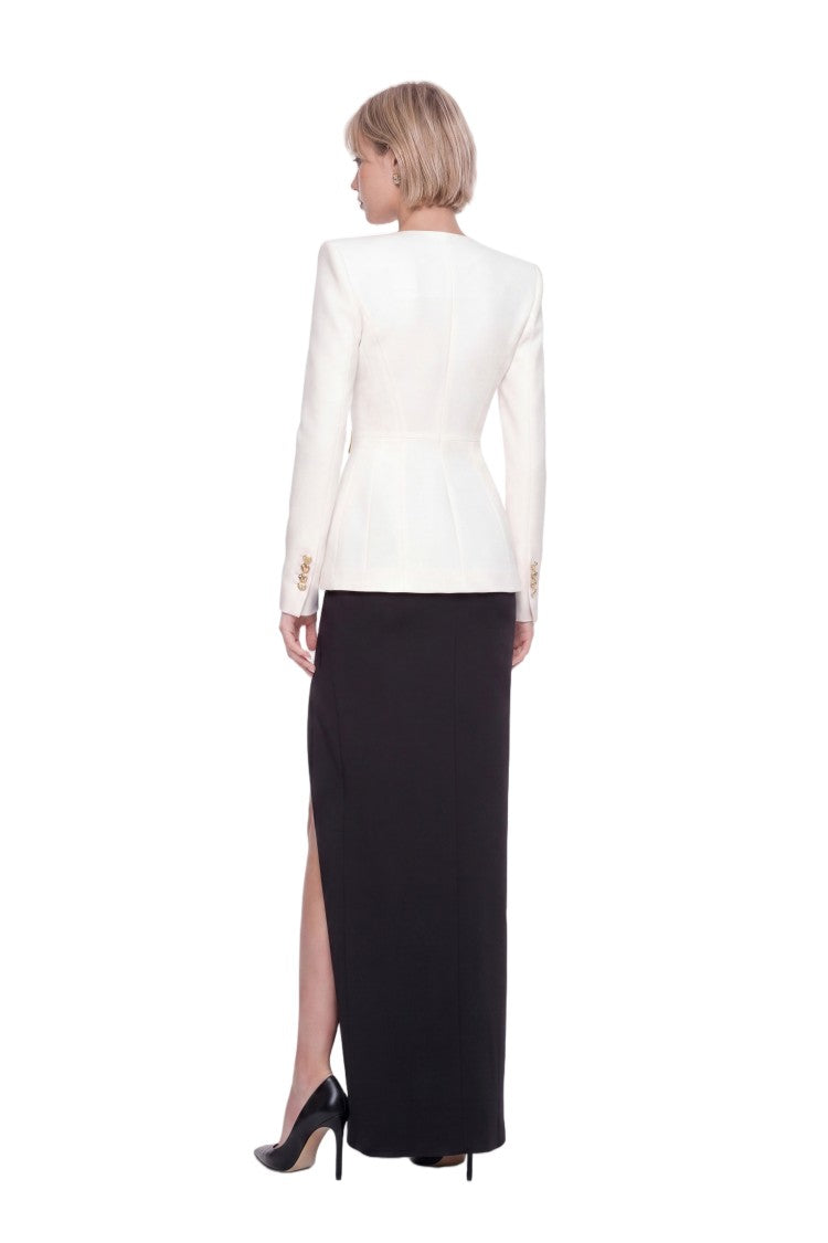 Saiid Kobeisy Jet Black Crepe Maxi Skirt With Front Slit