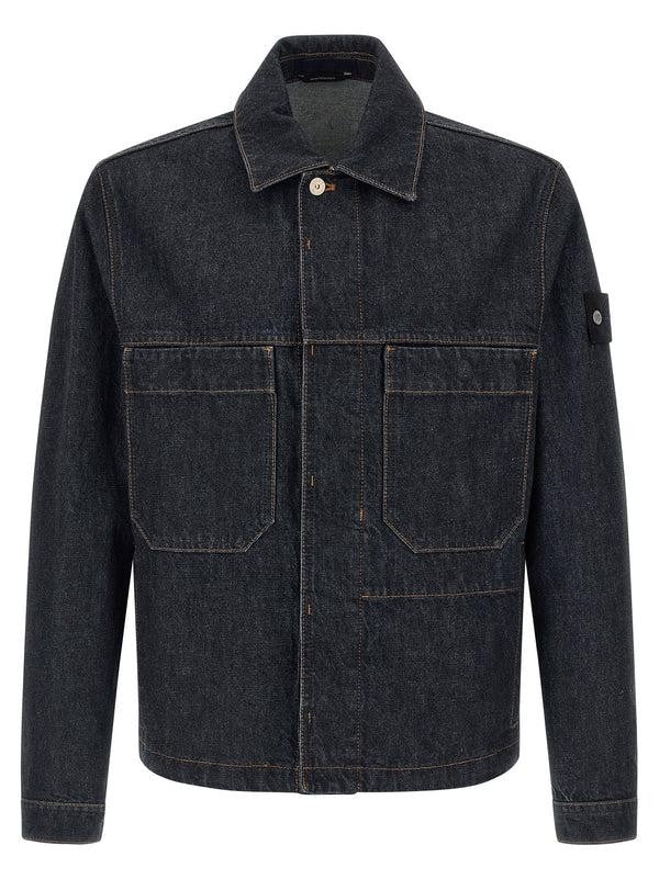 Stone Island Dark Denim Biker Jacket With Classic Collar