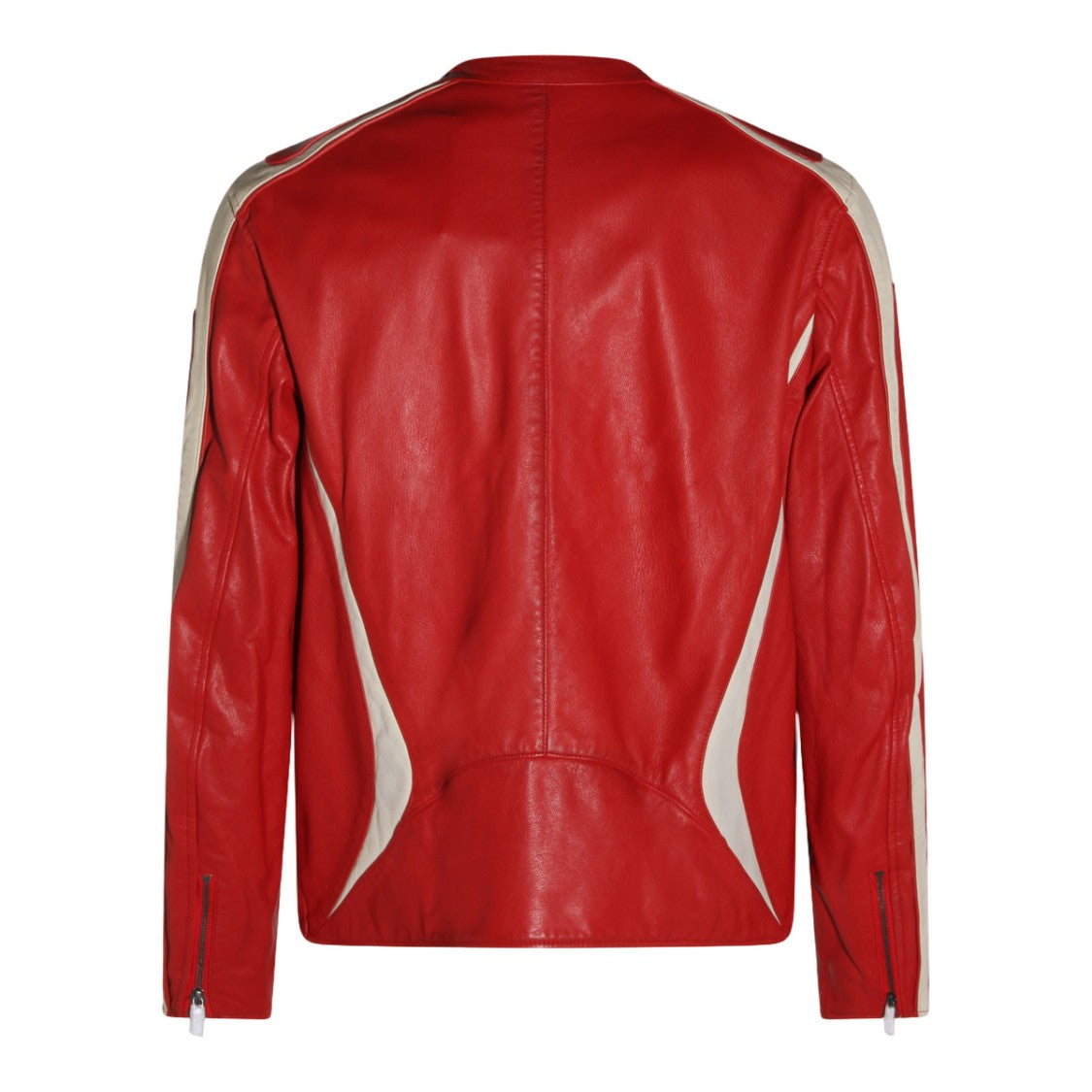 Diesel Red Leather Jacket With Cream Panels