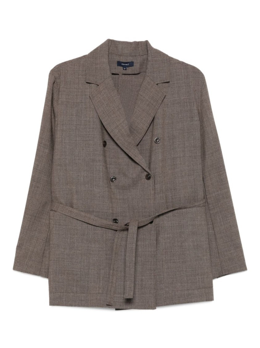 Soeur Double-Breasted Brown Jacket With Notched Lapel