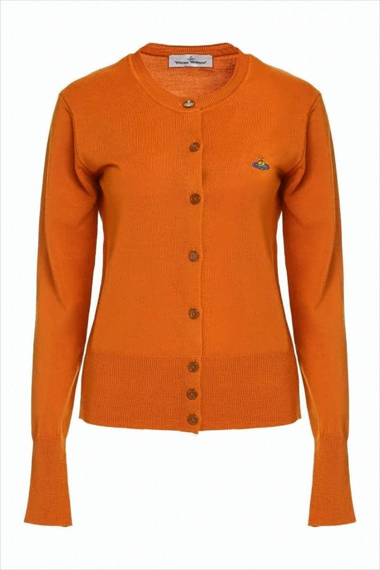 Vivienne Westwood Fitted Orange Wool Cardigan With Round Neckline