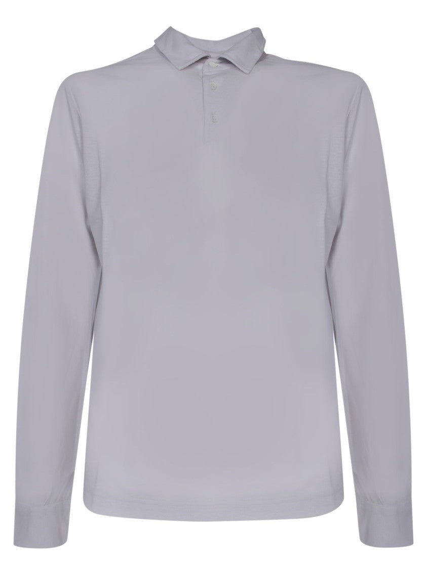 Zanone Grey Cotton Long Sleeve Polo Shirt