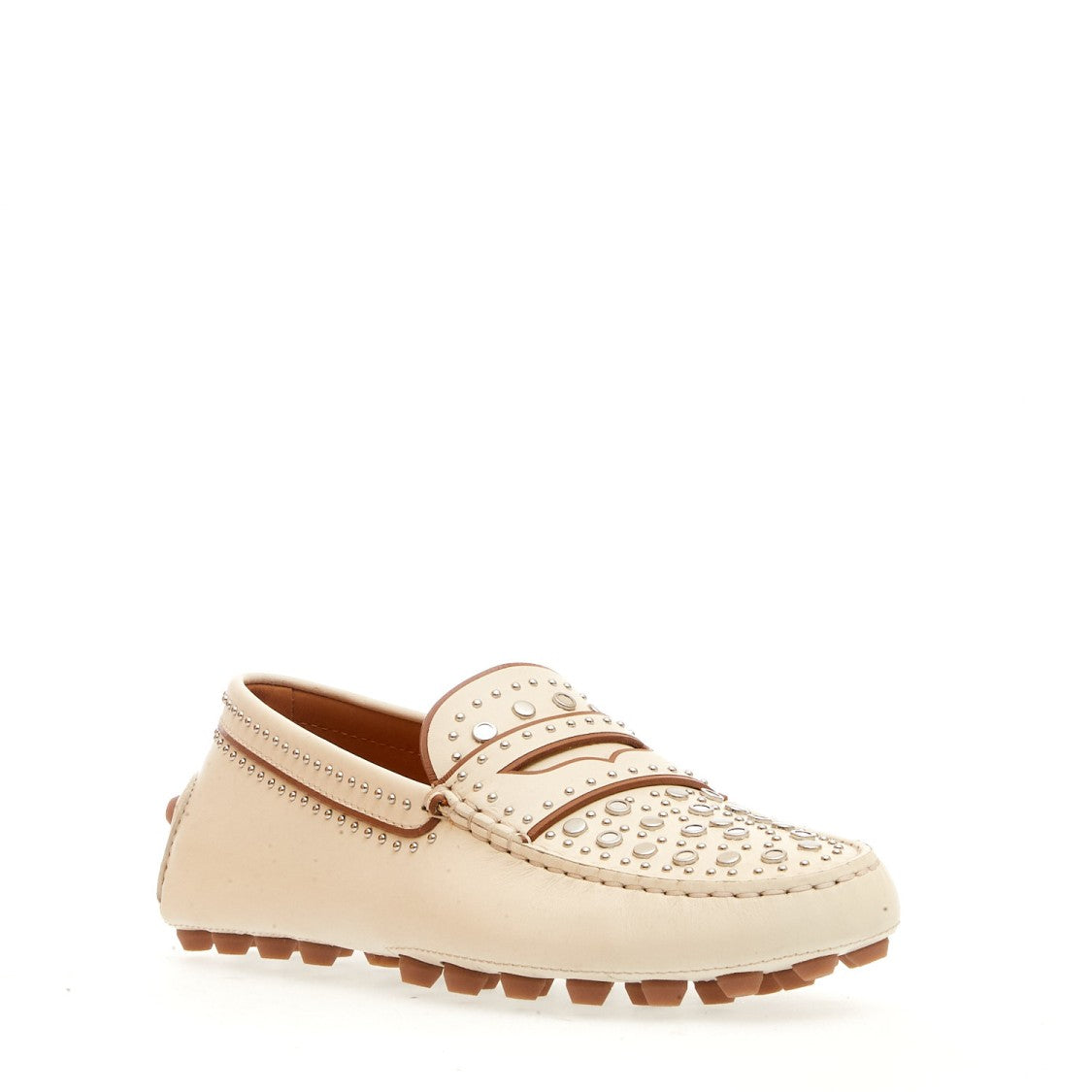 Tod's White Leather Moccasin With Studs