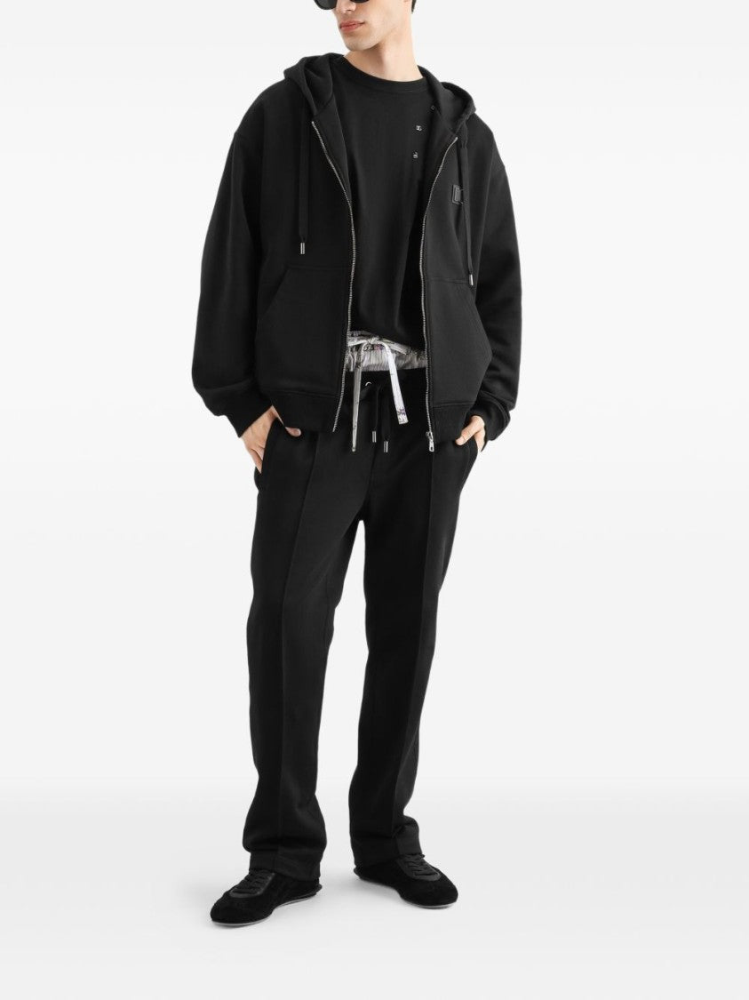 Dolce & Gabbana Black Zip-Up Hooded Patch Detail Hoodie