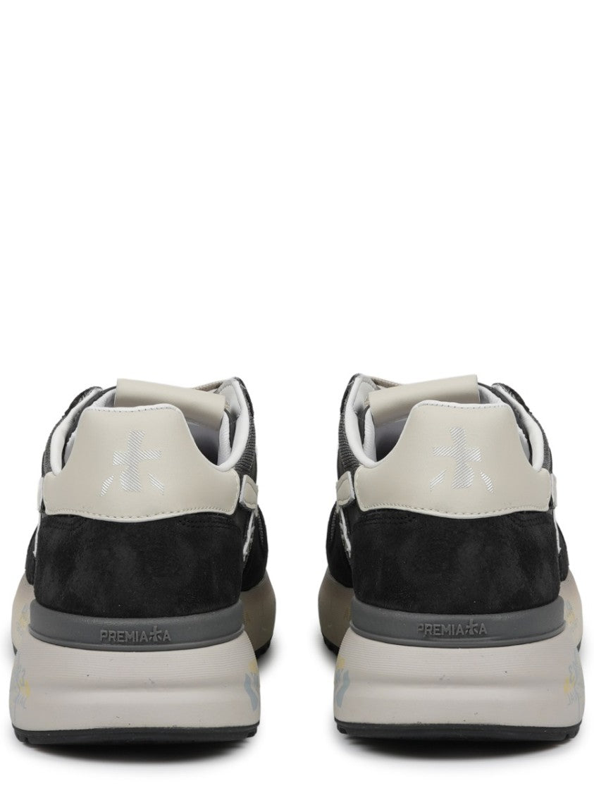 Premiata Black Mick Mixed Texture Printed Sole Sneakers