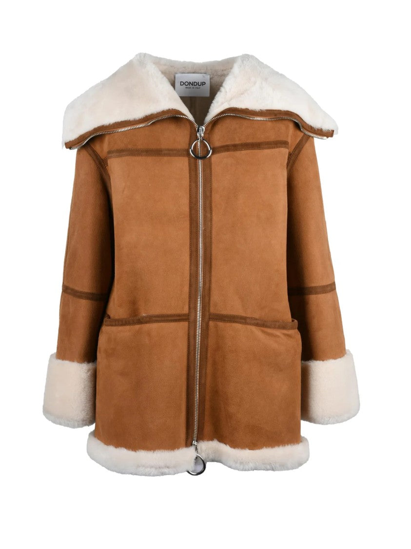Dondup Beige Plush Lined Leather Shearling Jacket
