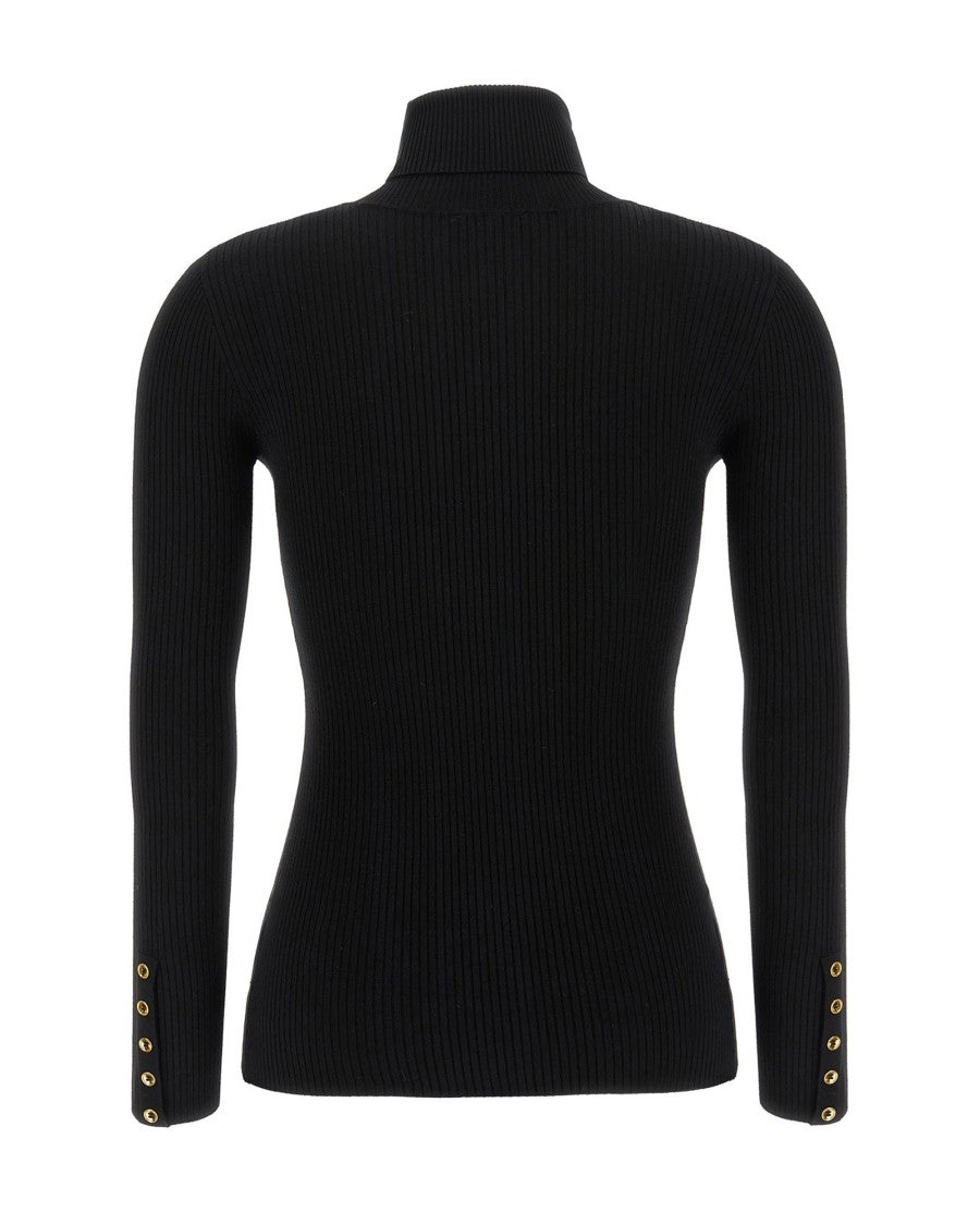 Elisabetta Franchi Black Ribbed Sweater With Pocket