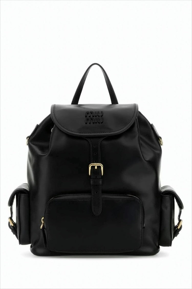 Miu Miu Calf Leather Backpack With Gold-Tone Accents