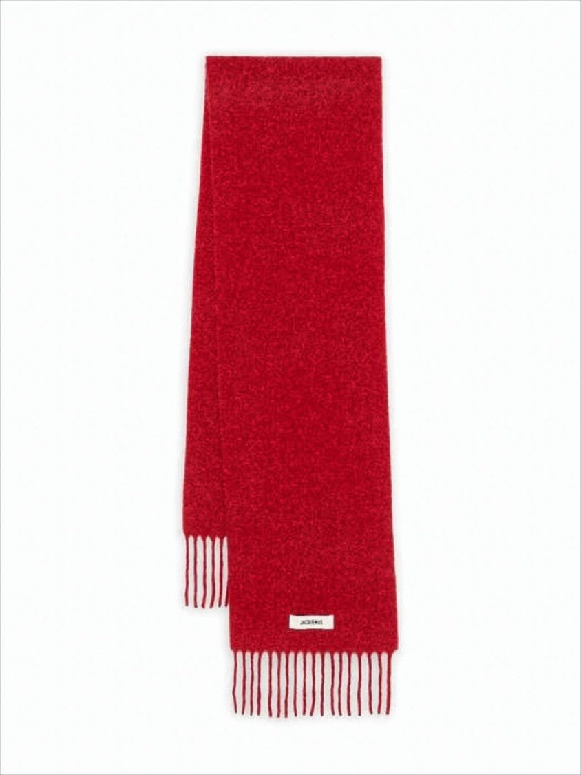 Jacquemus Long Red Scarf With Fringed Ends And Subtle Branding