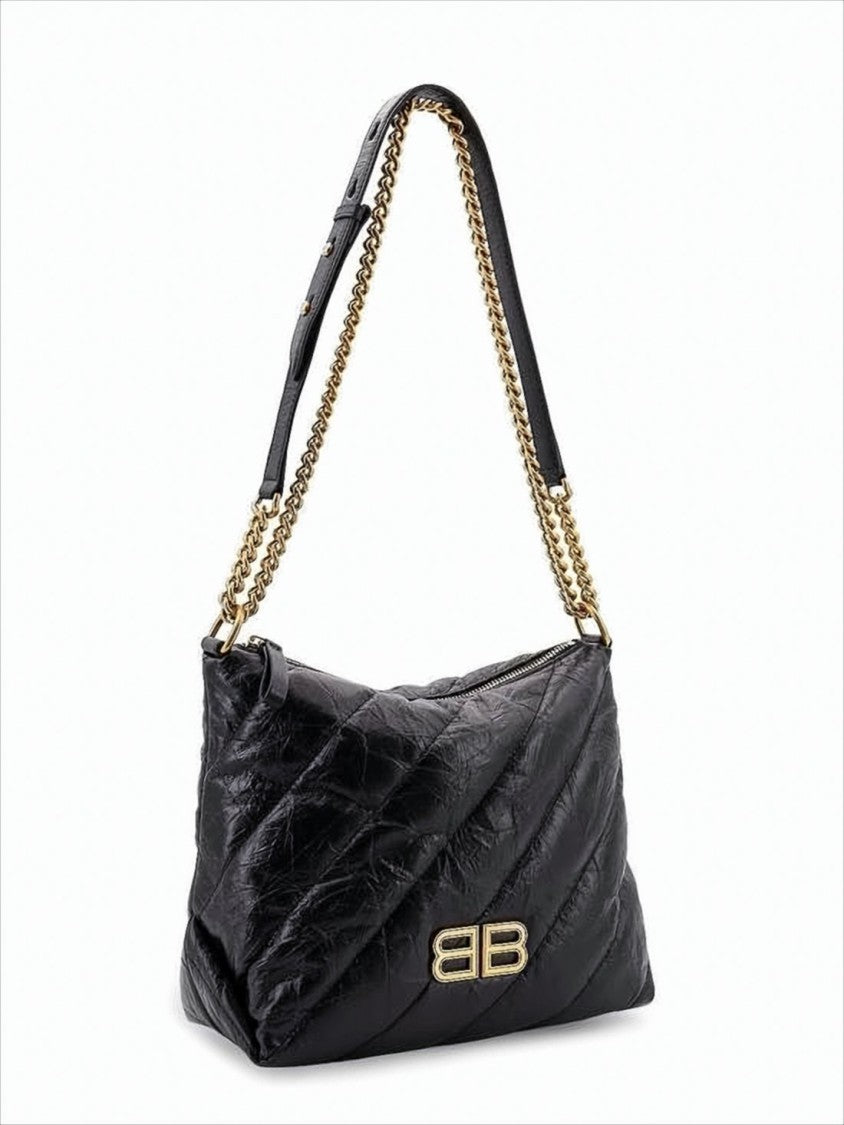 Balenciaga Quilted Calfskin Leather Shoulder Bag With Double Chain Strap