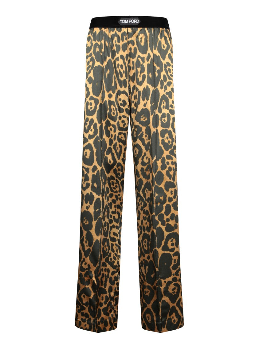 Tom Ford Leopard Print Satin Wide-Leg Trousers