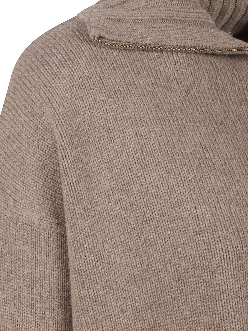 Max Mara Half-Zip Knitted Pullover With Ribbed Accents