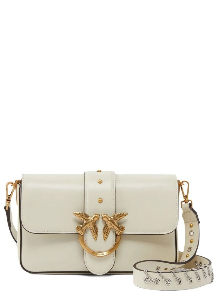 Pinko Mini Slouchy Shoulder Bag With Gold Emblem And Crystal Accents