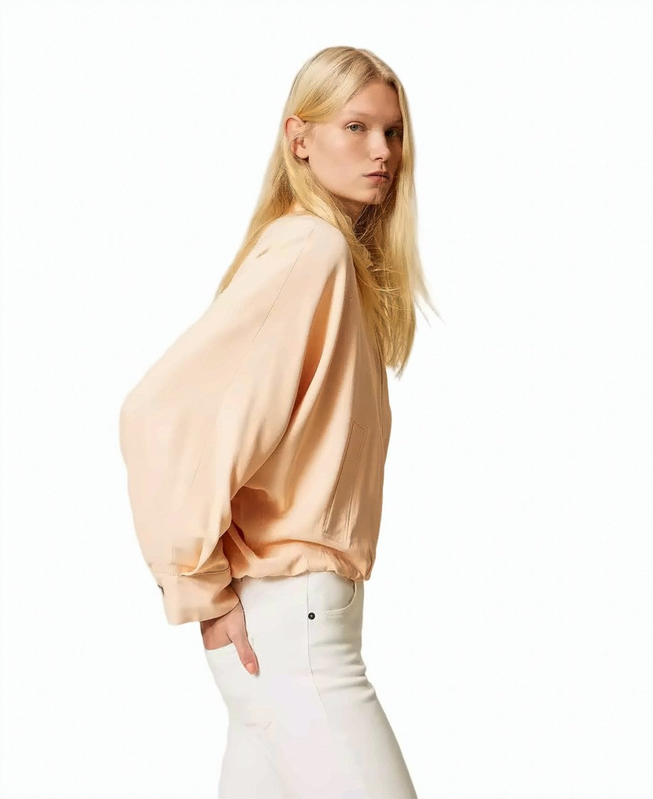 Twin-Set Fluid Viscose-Blend Twill Kimono Sleeves Bomber Jacket