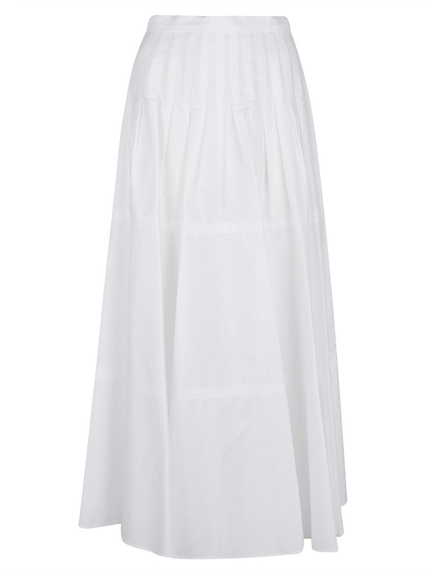 Max Mara Flared White Cotton Midi Skirt With Vertical Stitching