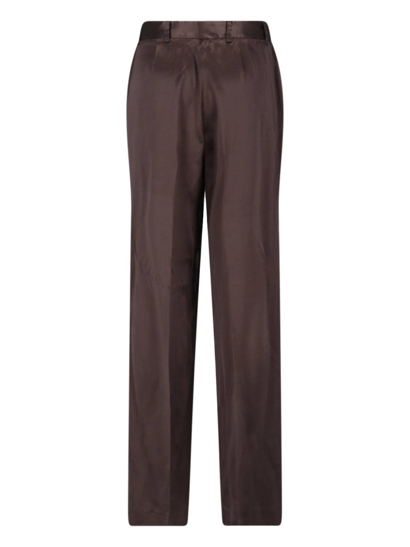 Kiton Brown Straight-Leg Silk Pants