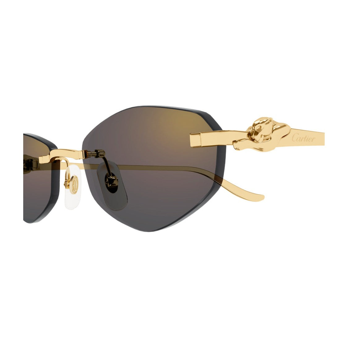 Cartier Geometric Gold Metal Sunglasses With Grey Gradient Lenses