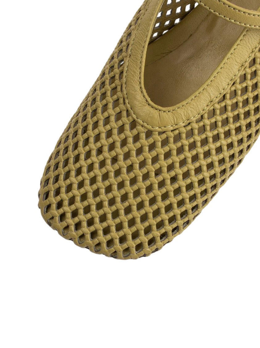 Poeve Perforated Nappa Leather Buckle Strap Ballerina Flats