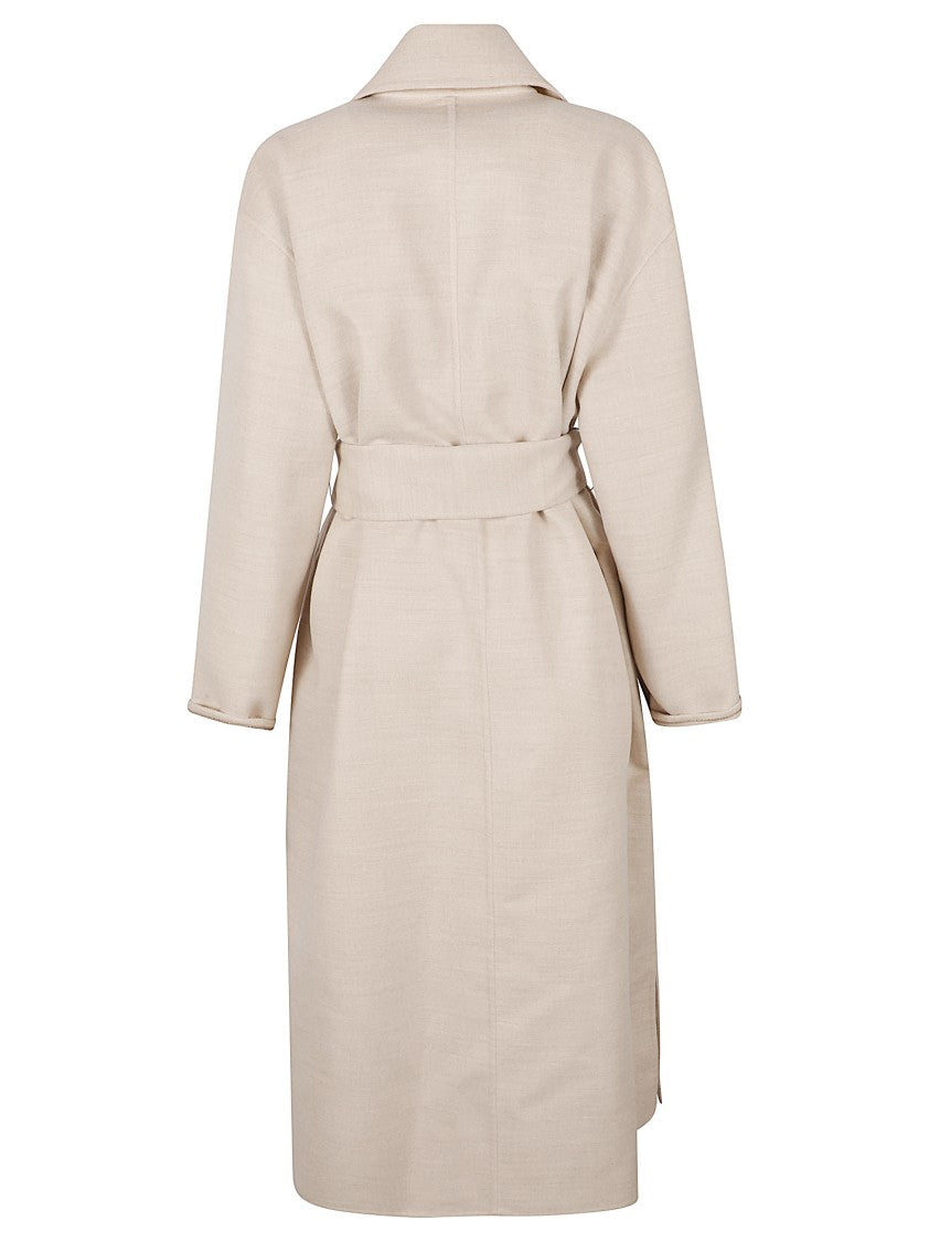 Fabiana Filippi Mid-Length Textured Fabric Coat With Classic Lapel And Belted Waist