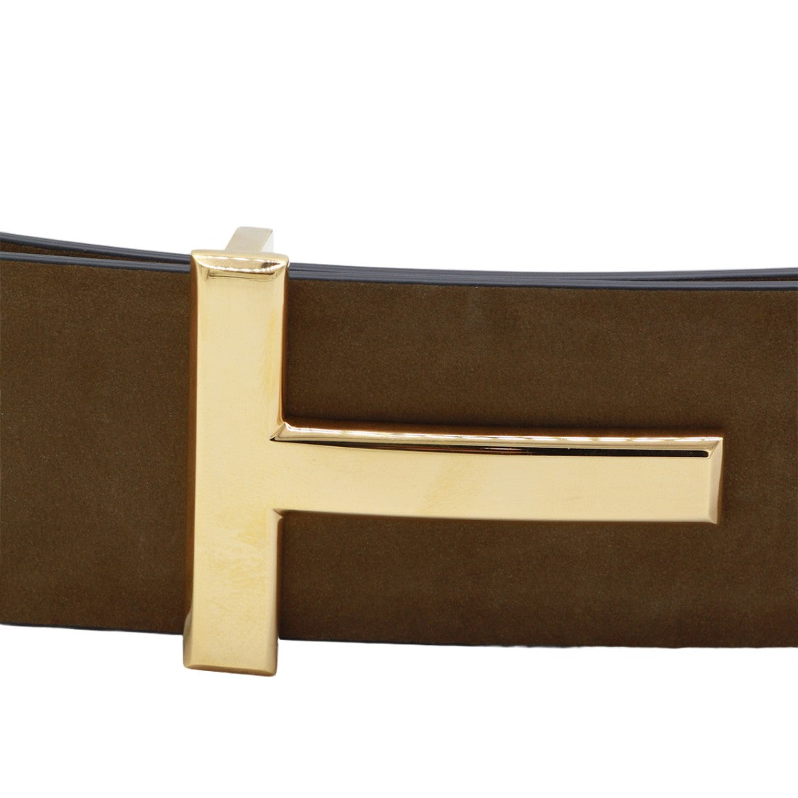Tom Ford Polished Gold-Tone Buckle Brown Suede Belt