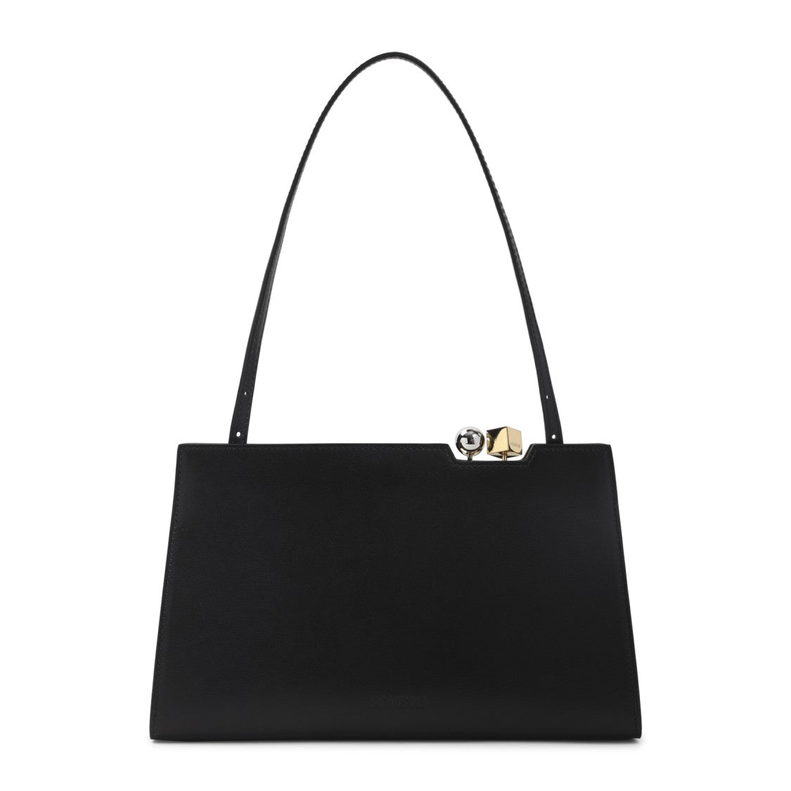 Jacquemus Structured Black Leather Handbag With Metallic Clasp