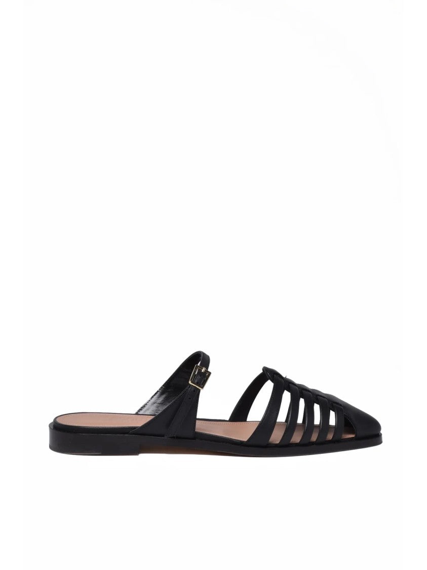 Malone Souliers Black Thin Strap Minimalist Leather Mules