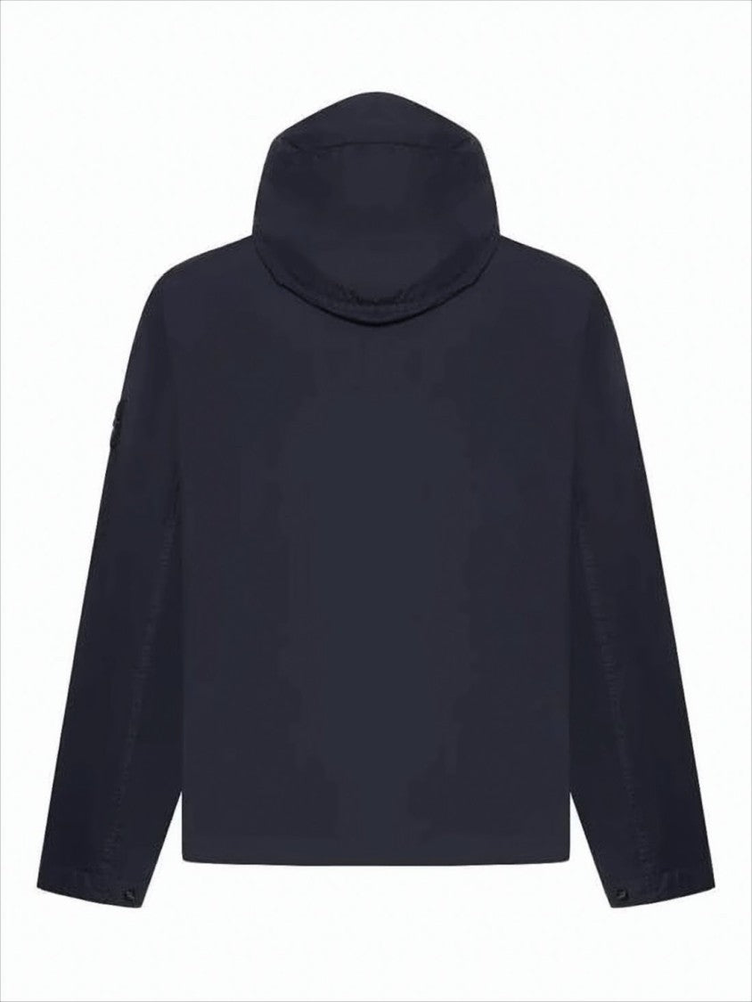 Stone Island Wrinkled Blue Hooded Wind Resistance Jacket