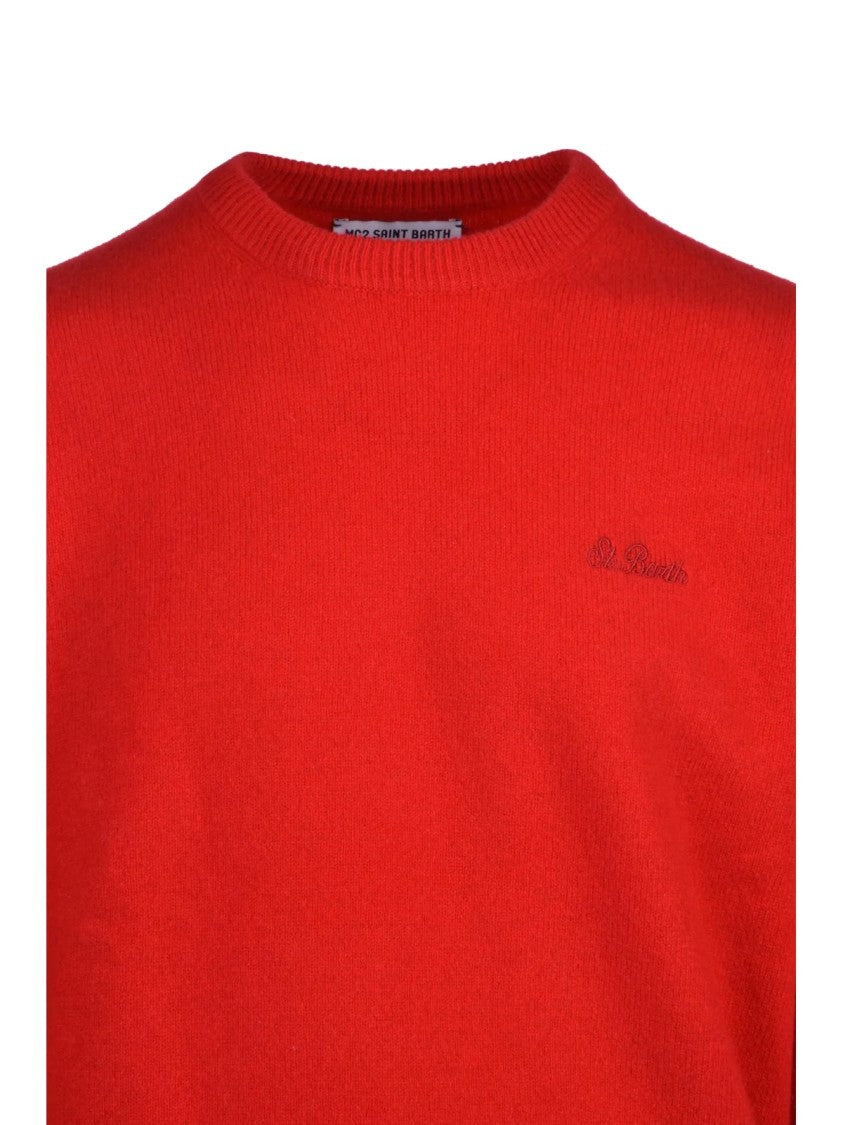 Mc2 Saint Barth Crew Neck Wool Sweater With Ribbed Cuffs And Classic Fit