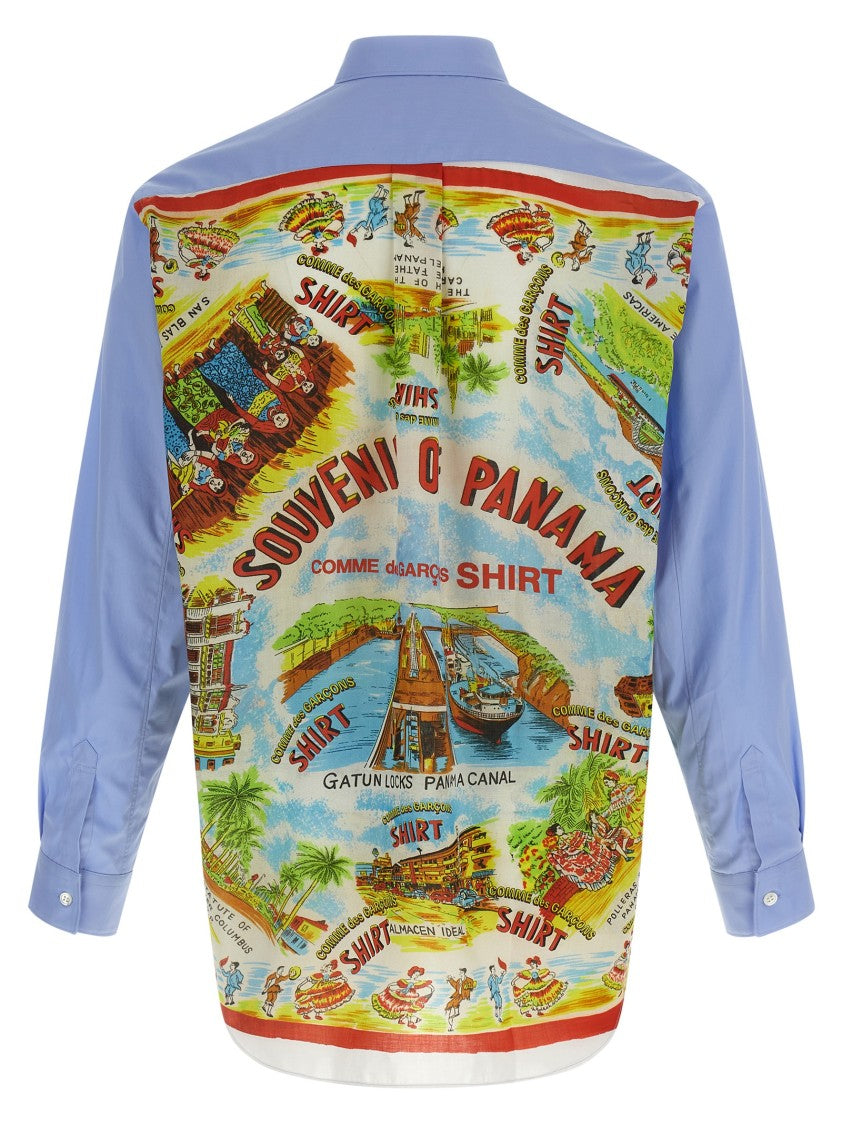 Comme Des Garçons Asymmetric Hem Shirt With Vibrant Landmark Prints