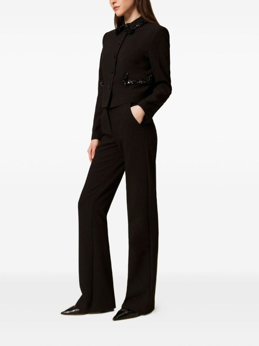 Twin-Set Tailored Black Trousers With Flared Hem