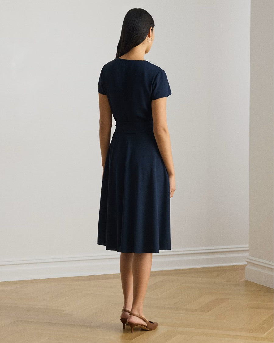 Lauren Ralph Lauren Navy Blue Woven Recycled Wrap Dress