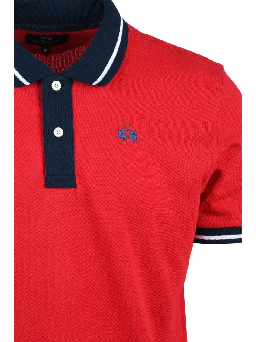 La Martina Red Blue Men Cotton Polo