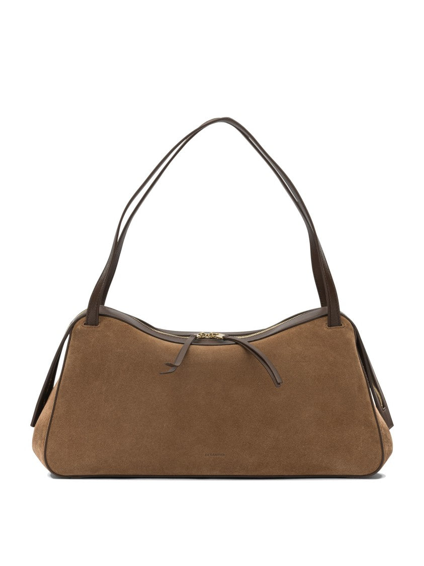 Jil Sander Structured Brown Suede Shoulder Bag