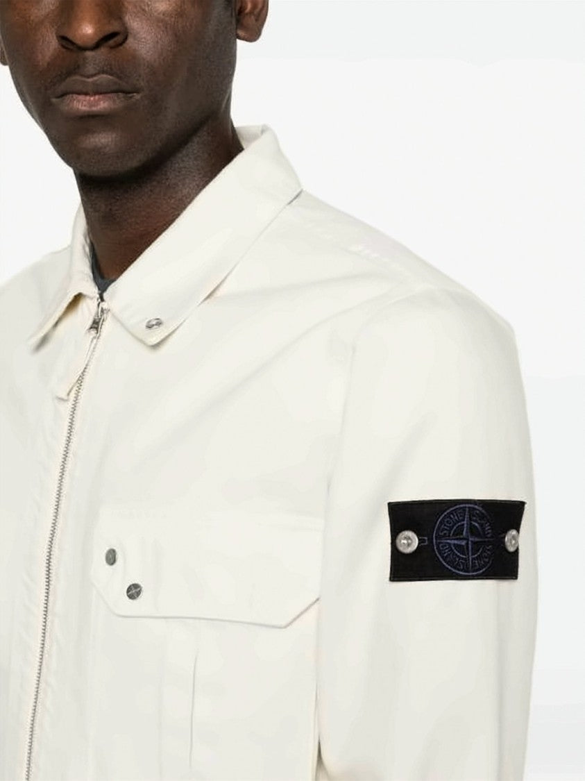 Stone Island White Cotton Jacket With Flap Pocket