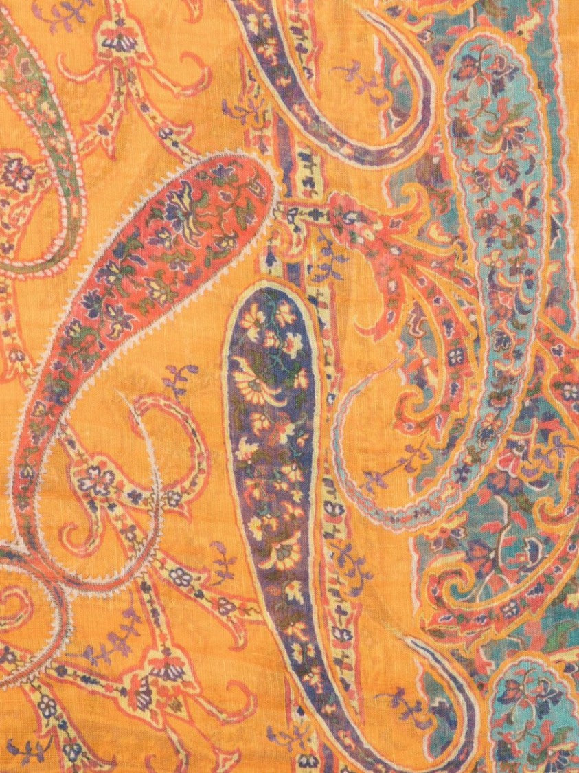 Etro Orange Large Paisley Fringed Scarf