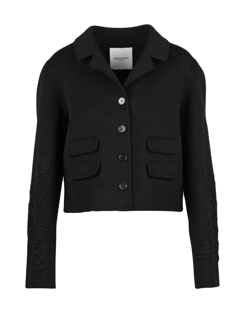 Ermanno Firenze Black Wool-Blend Button Short Jacket