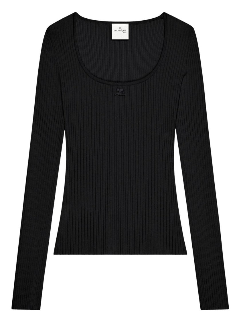 Courrèges Long-Sleeve Fitted Top With Ribbed Texture