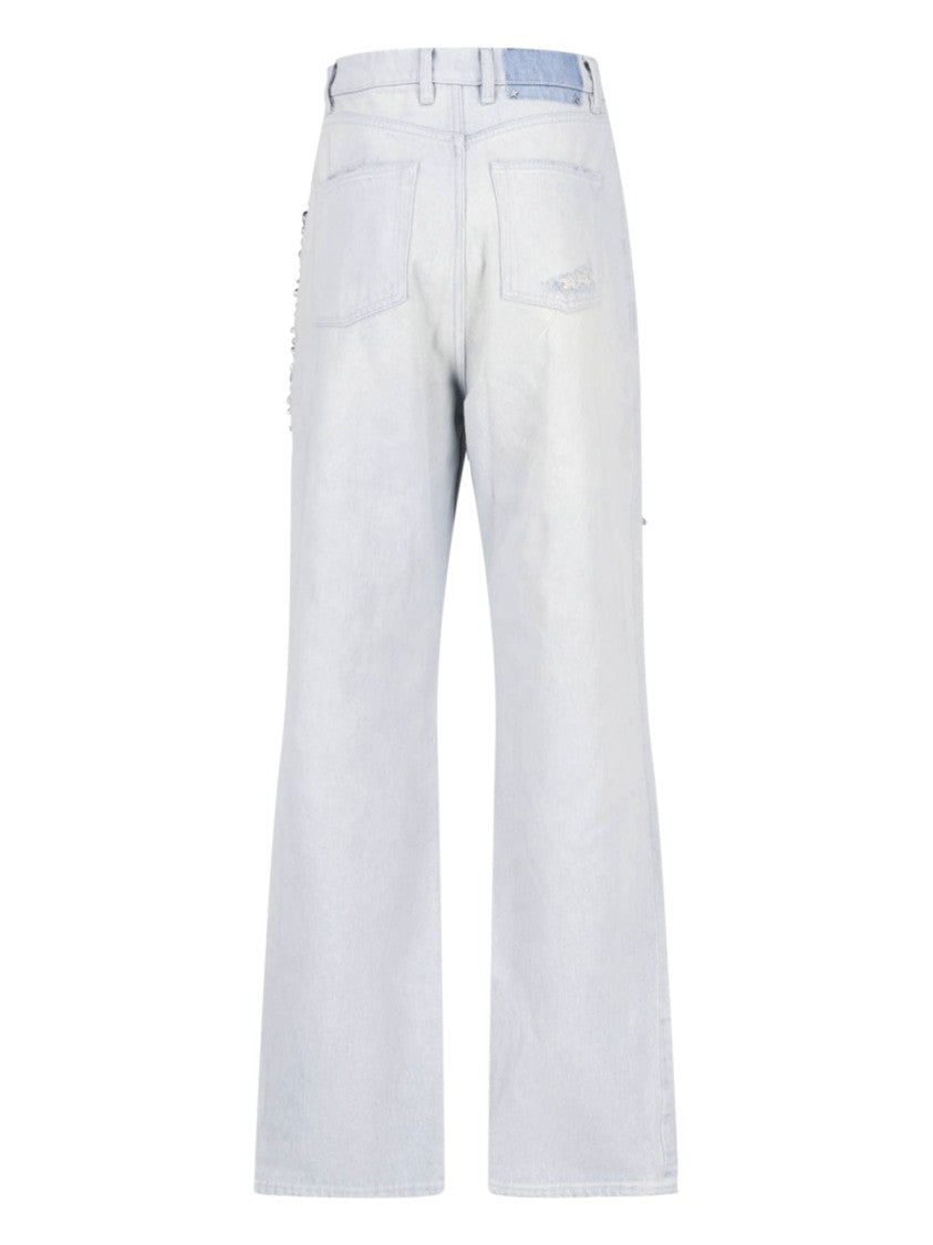 Golden Goose Embellished Straight-Leg Jeans With Distressed Accent