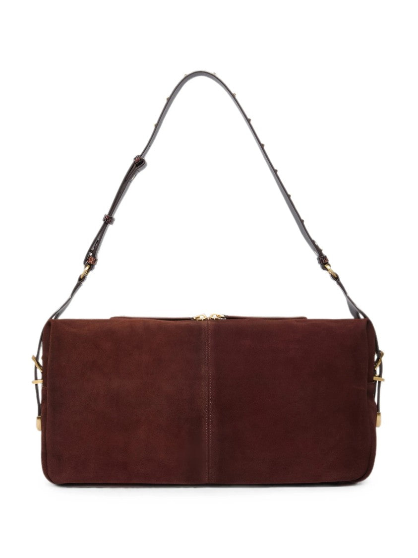 Pinko Structured Brown Suede Handbag With Snakeskin Accents