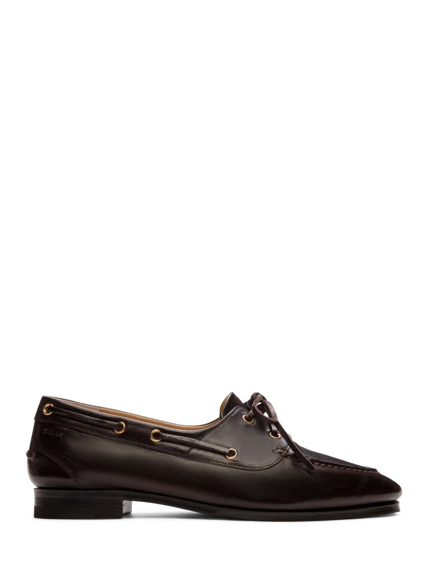 Bally Pointed Toe Flats With Gold-Tone Lace-Up Detailing