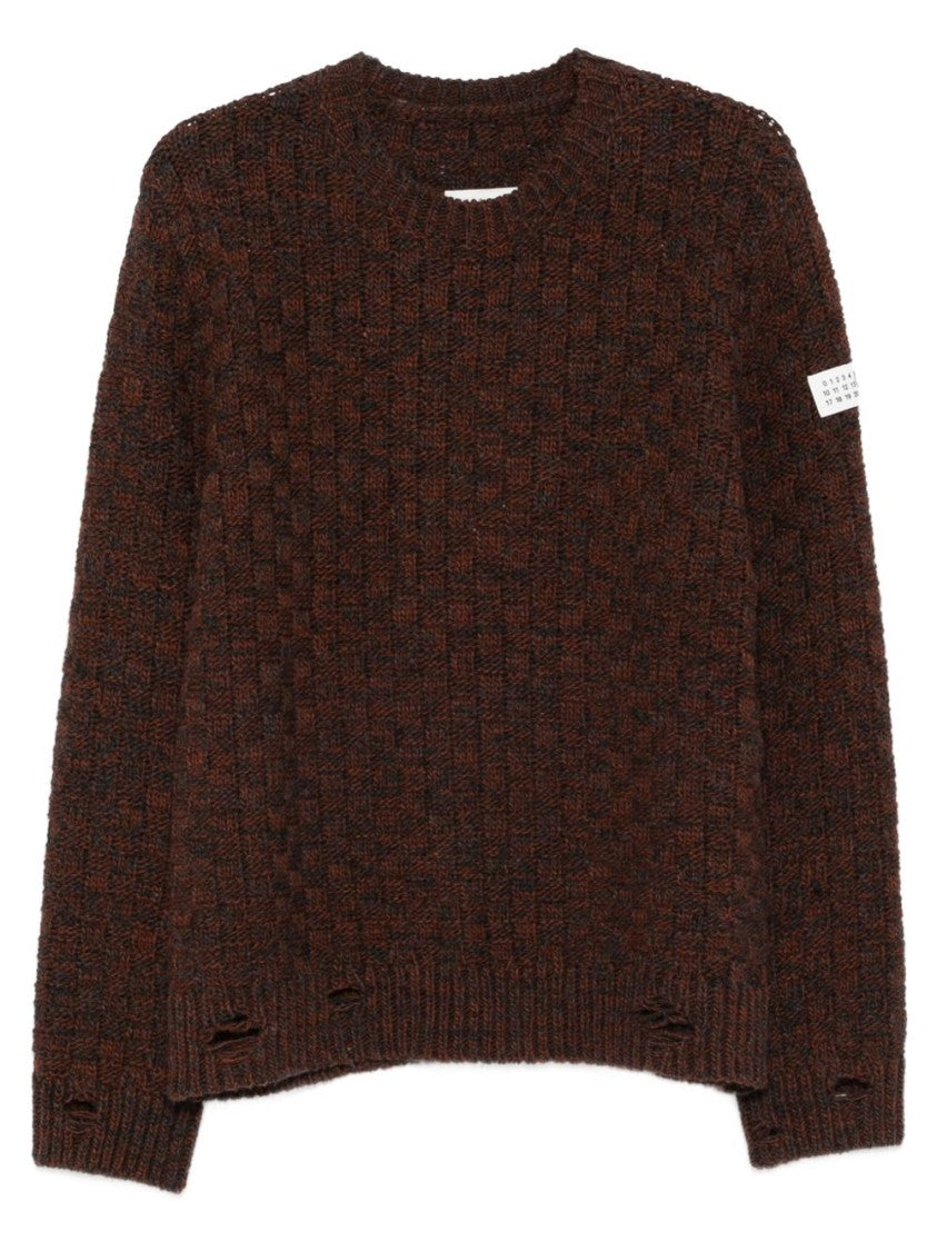 Mm6 By Maison Margiela Textured Knit Sweater With Distressed Hem