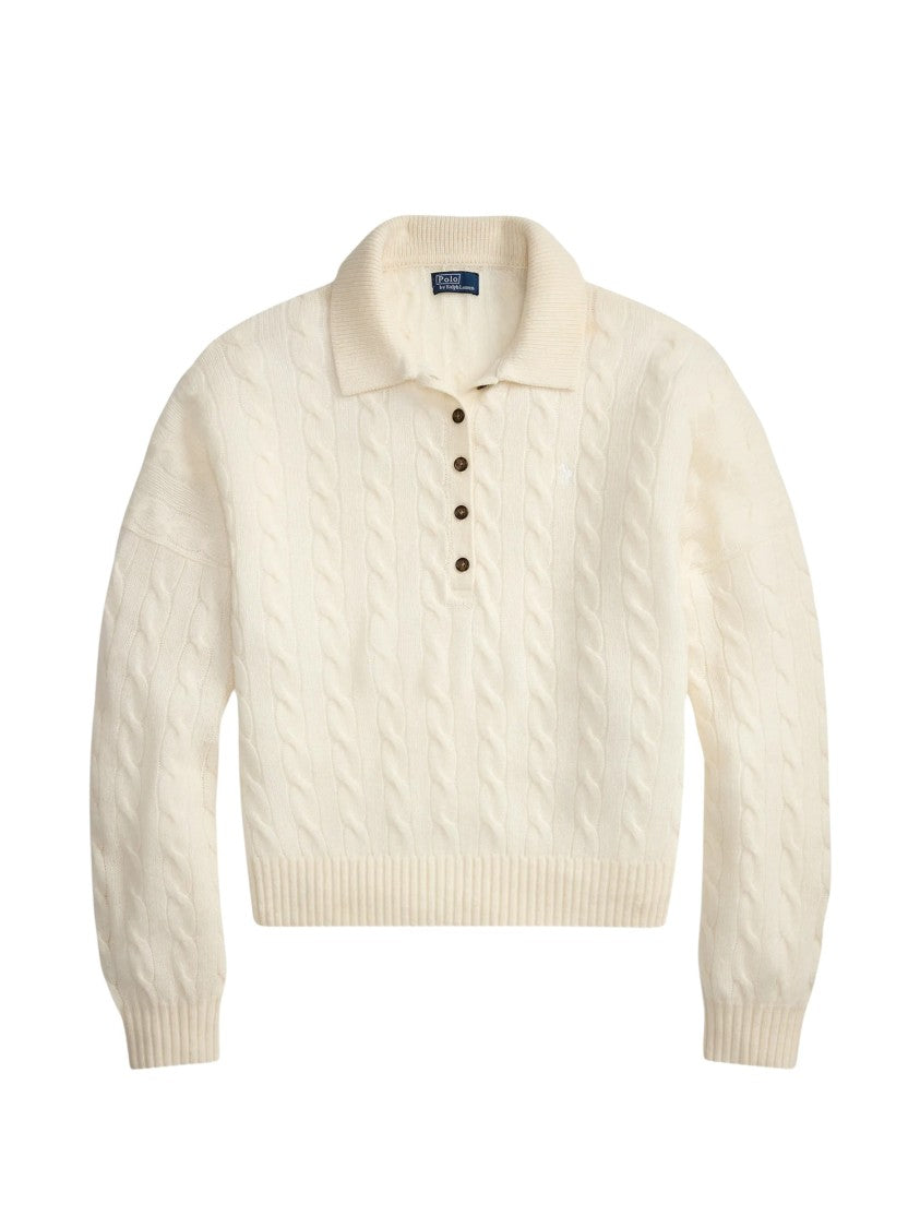 Polo Ralph Lauren Cable Knit Wool-Cashmere Polo-Collar Jumper