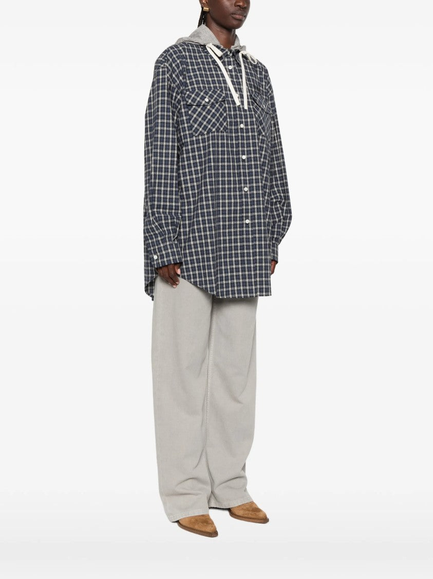 Miu Miu Checkered Pattern Contrasting Hood Shirt